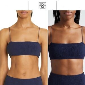 TOTEME Smocked Bikini Top in Navy sz L